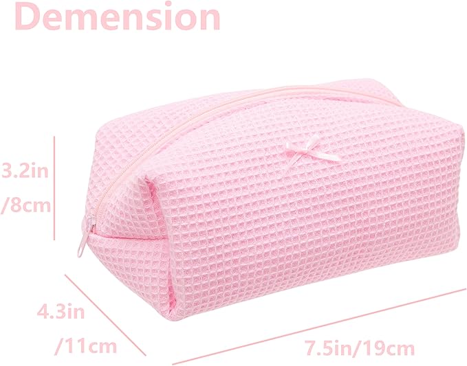 PAZIMIIK Cozy Makeup Bag for Women,Zipper Cosmetic Pouch,Waffle Candy Pink