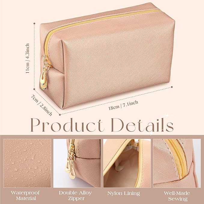 Kigeli Aesthetic Makeup Bags PU Leather Cosmetic Pouches Waterproof Plain Toiletry Bags Makeup Pouches Bulk for Women Party Gift Travel Storage Organizer(Retro Color,7.1 x 2.8 x 4.3 in)