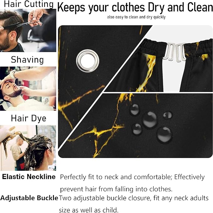 visesunny Gold Vein Black Pattern Barber Cape Anti-Static Hair Cutting Cape with Snap Closure Professional Salon Polyester Beard Shaving Bib Water-Resistant Hairdressing Cape Adjustable Snap