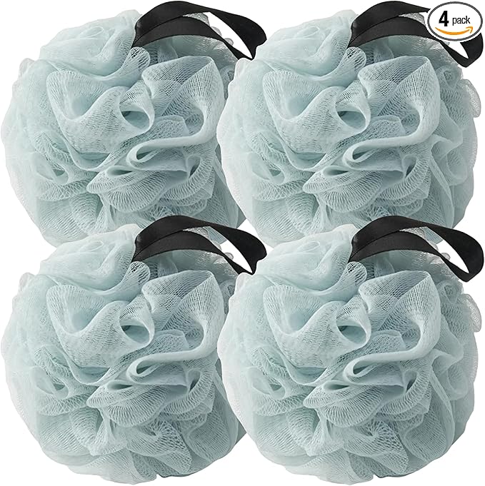 Loofah Sponges for Shower,Exfoliating Cleaning Bath Loofa Body Scrubber Balls for Women Men Washing,All Blue 4 Pack