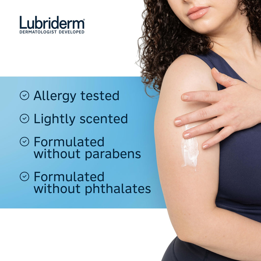 Lubriderm Daily Moisture Body Lotion + Pro-Ceramide, Body Lotion for Dry Skin, Shea Butter, Glycerin, Lightly Scented Hand Lotion, Non-Greasy 24-Hour Moisturizer, Paraben & Dye Free, 24 Fl Oz