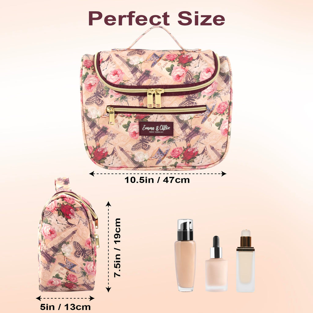 Emma & Chloe Large Cosmetic Case Makeup Organizer, Toiletry Bag for Women | 4 Section Waterproof Travel Make Up Organizing Bags (Pretty in Paris)