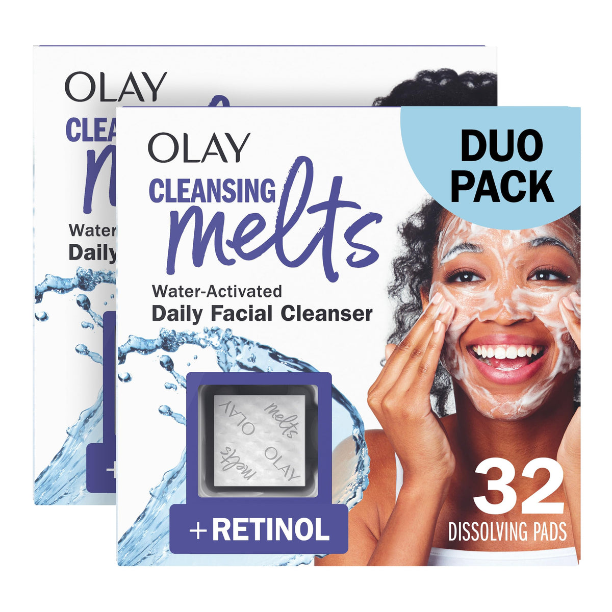 Olay Face Wash, Vitamin C Cleansing Melts, Daily Use Gentle Cleanser, For All Skin Types, Travel Size, Soft Citrus Scent, Water-Activated to Clean, Tone, and Refresh, 64ct (2 Pack x 32ct)