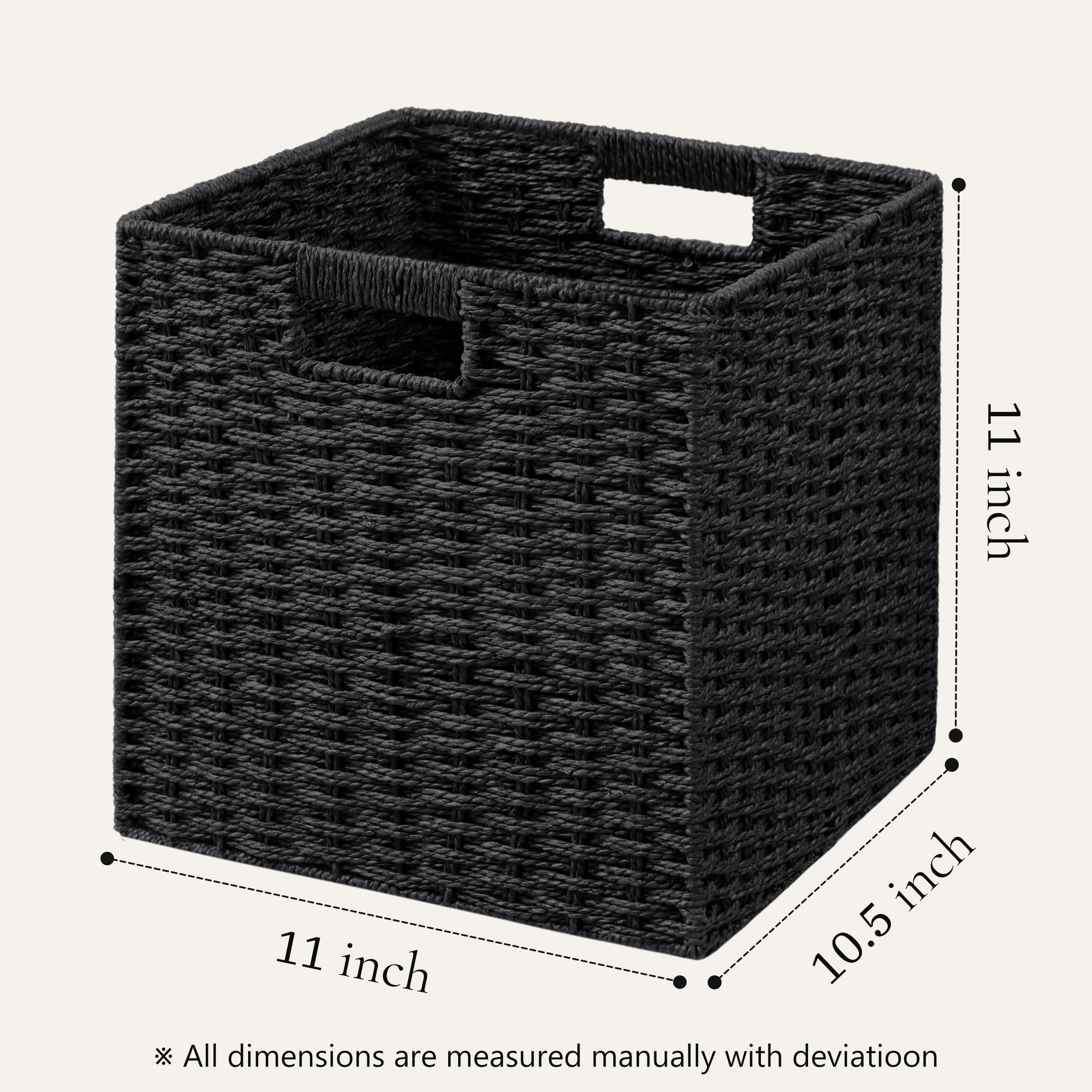 UBBCARE 2 Pack Wicker Basket, 11L×11H×10.5W inch Woven Paper Rope Storage Baskets for Shelves, Foldable Cube Storage bin with Handle, Storage Basket for Organizing & Decor, Black
