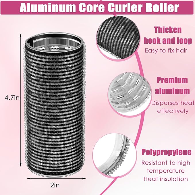 WILLBOND 4 Pcs Long Hair Rollers for Bangs Aluminum Core Curlers Thermal Self Grip Roller for Long and Medium Hair Women Hairstyle(4.7 x 2 Inch,Black)