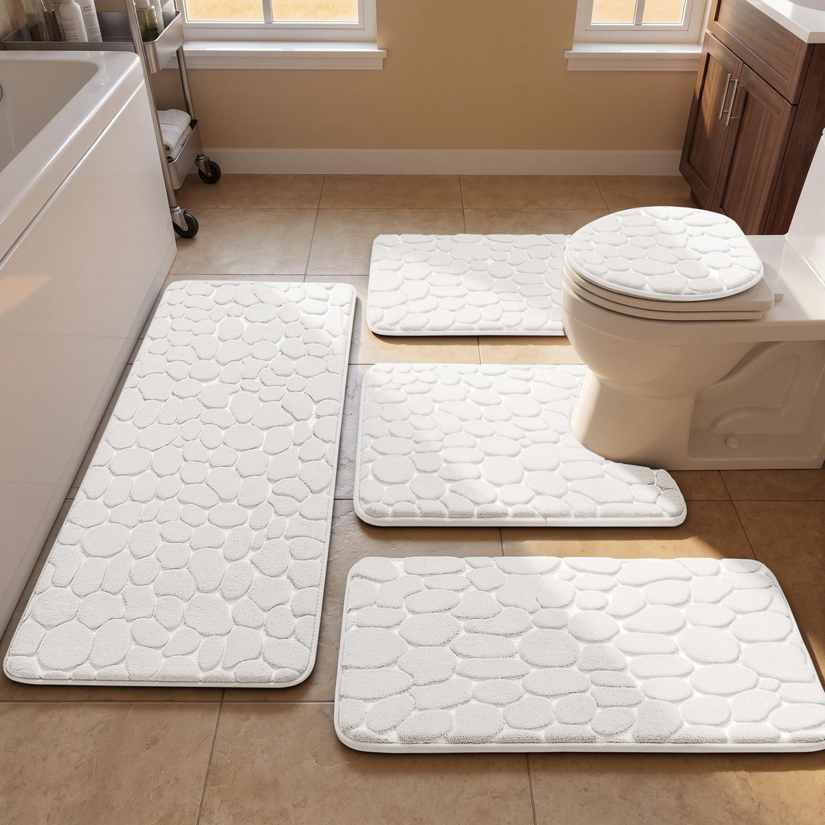 YIHOUSE Bathroom Rugs Mat Set, Memory Foam Bath Mat 5 Piece Dark Grey