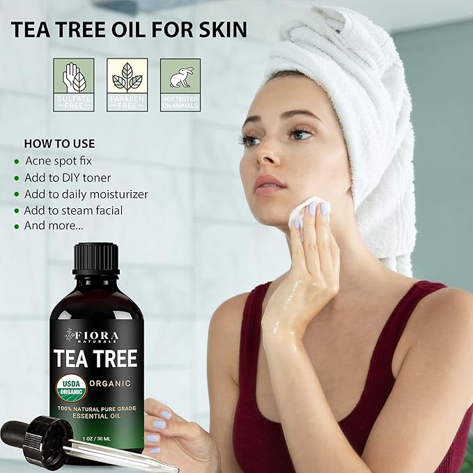 Tea Tree Oil – 100% Pure Organic Tea Tree Essential Oil for Skin, Face, Hair, Scalp, Nails, and Toenail – 1 fl oz - By Fiora Naturals