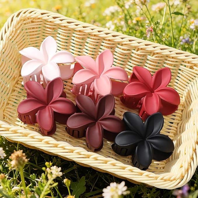 Sisiaipu Flower Hair Clips for Women 6 Pcs Hawaiian Large Claw Clips Plumeria Medium Hair Claw Clips for Thick Thin Hair Hibiscus Tropical Beach Hair Accessories for Women Girls and Girls-Red