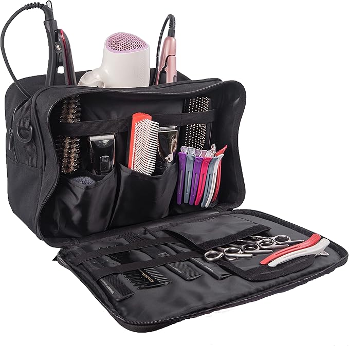 Tense Edano Pro Large Capacity Beauty Hairdressing Barber Tool Bag Polyester Hair Equipment Cosmetic Salon Shoulder Organizer Kit Grooming Hair Stylist Scissor Holder Storage Carrying Travel Case