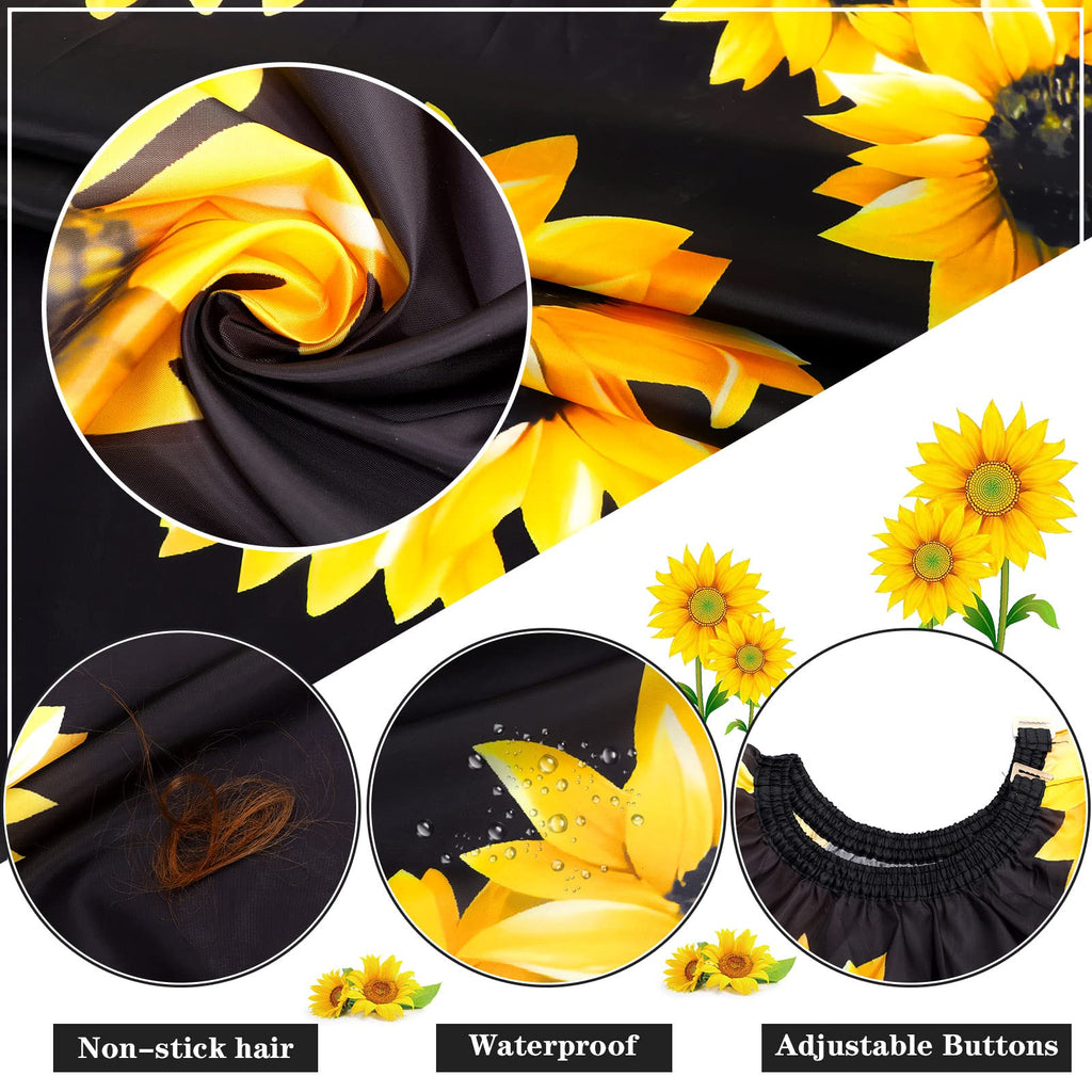 FEBSNOW Barber Cape Waterproof Professional Hair Cutting Cape Neck Duster Brush for Haircut Black Sunflower Salon Beard Hairdressing Kits 46.8 × 56 Inches