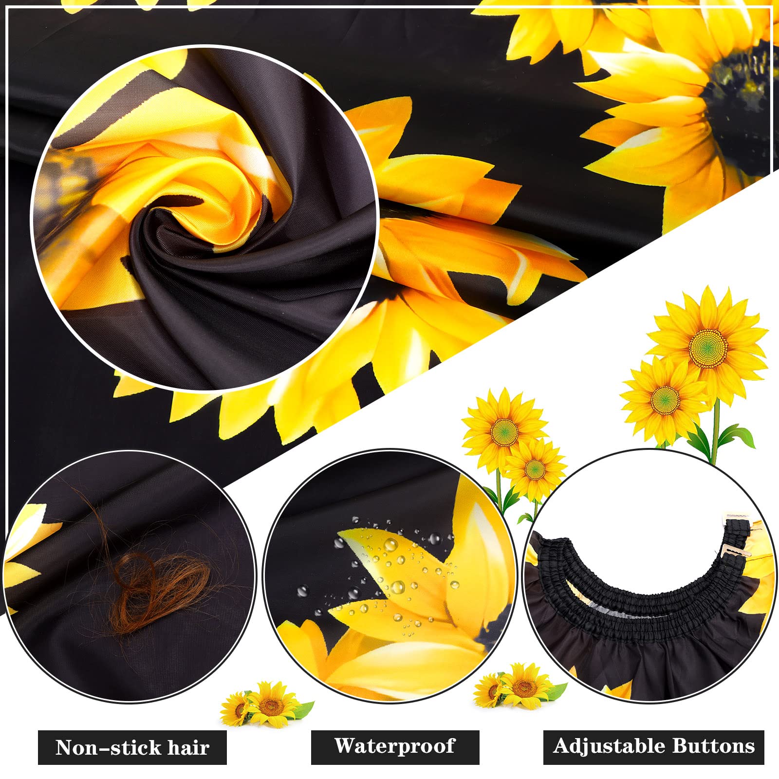 FEBSNOW Barber Cape Waterproof Professional Hair Cutting Cape Neck Duster Brush for Haircut Black Sunflower Salon Beard Hairdressing Kits 46.8 × 56 Inches