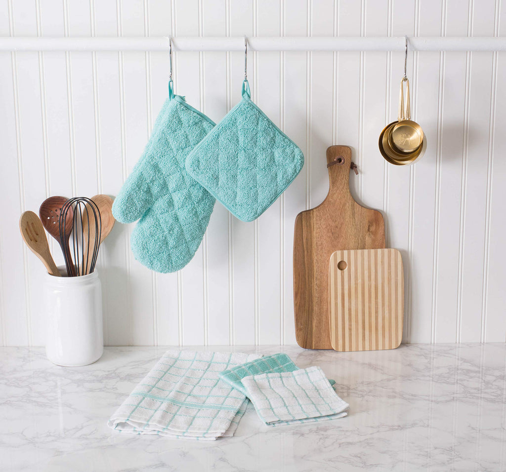DII Basic Terry Collection Quilted 100% Cotton, Potholder, Aqua, 3 Piece