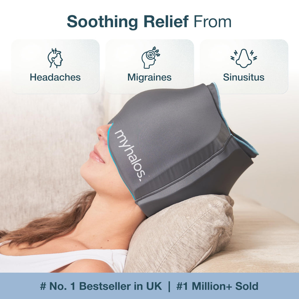 MyHalos Migraine & Headache Relief Cap, 30% More Gel, Hot & Cold Ice Wrap