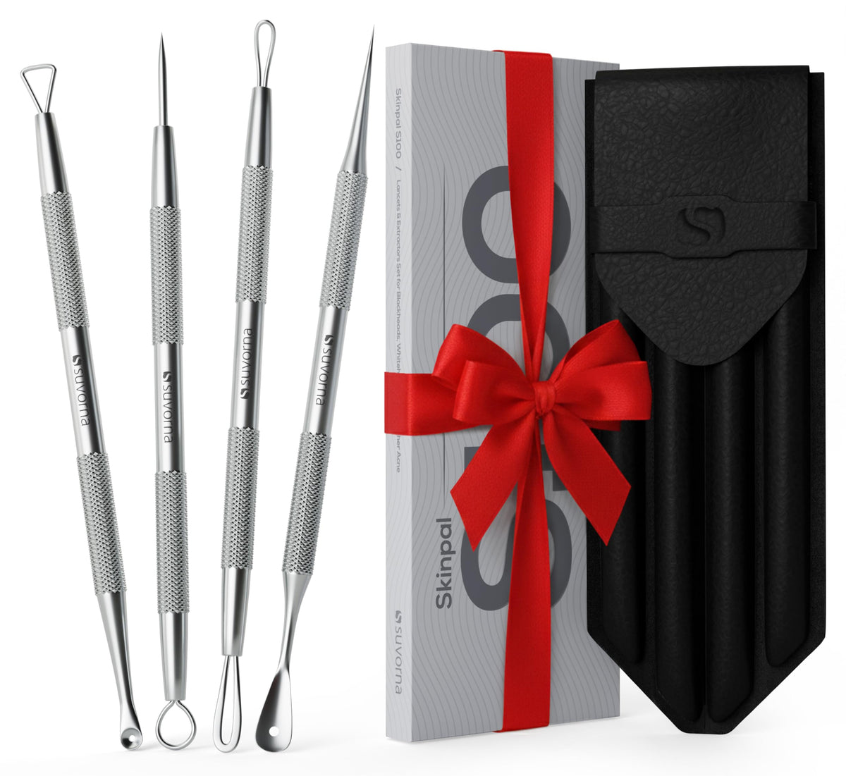 Suvorna Pimple Popper Tool Kit & Milia Remover, Blackhead Remover Tool, White Head Remover for Face & Comedone Extractor with Lancets for Facial Extraction - Acne Extraction Tools for Estheticians.