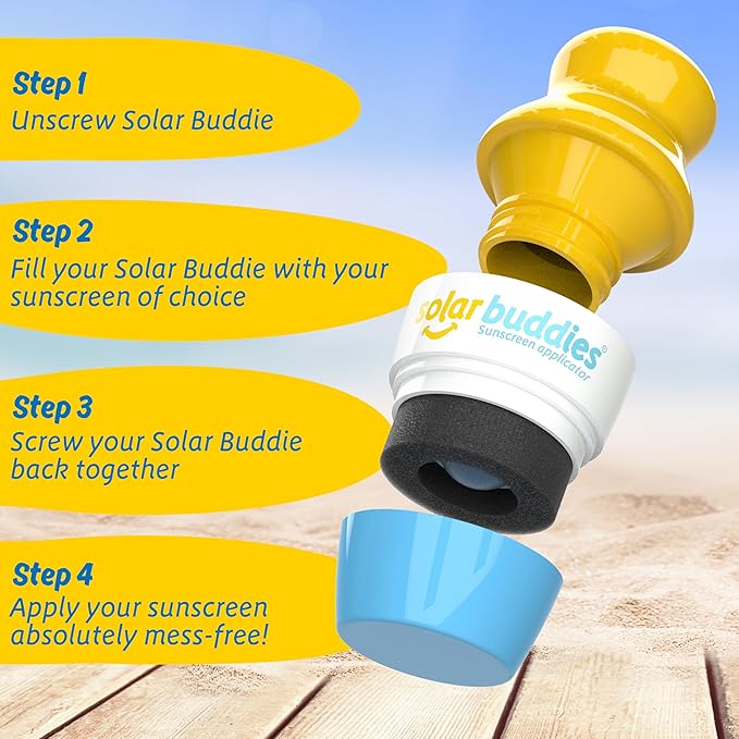 Solar Buddies Sunscreen Applicator - Blue Pack of 2 - BPA-Free Refillable Roll on Sponge Sunscreen, Suncream & Lotion Applicator For Kids, Adults & Families - Holds 3.4fl oz, Perfect Size for Travel