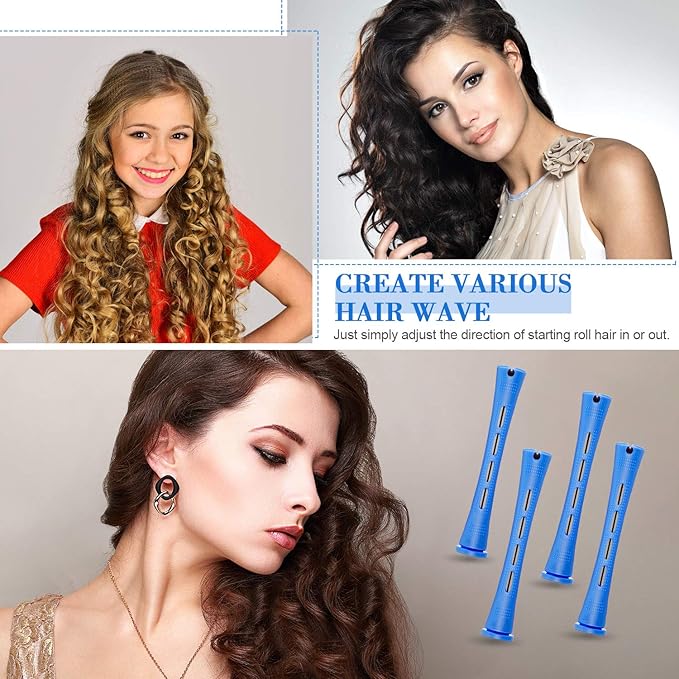 WILLBOND 36 Pieces Cold Wave Rod Hair Perm Rods Hair Rollers Perming Curlers with Steel Rat Tail Comb for Hairdressing Styling