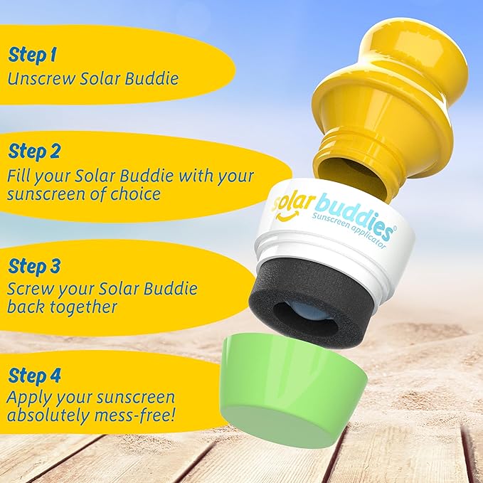 Solar Buddies Sunscreen Applicator - Pink & Green Duo - BPA-Free Refillable Roll on Sponge Sunscreen, Suncream & Lotion Applicator For Kids, Adults & Families - Holds 3.4fl oz, Perfect Size for Travel