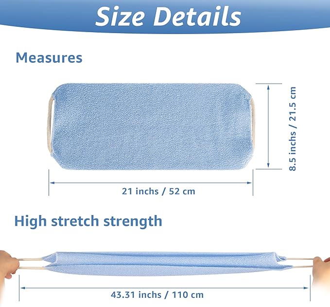 Culture Gifts Extended Exfoliating Back Scrubber with Handles, Nylon Cleaning Exfoliator Washcloth for Body, Stretchable Pull Strap Soft Quick-Drying Rough Scrub Towel, Blue