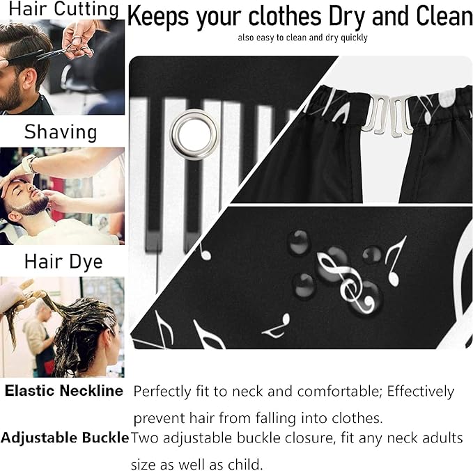 visesunny Barber Cape Abstract Piano Key With Musical Note Polyester Hair Cutting Salon Cape Apron Anti-Static Haircut Shaving Cloth Beard Shaving Bib Hairdressing Cape