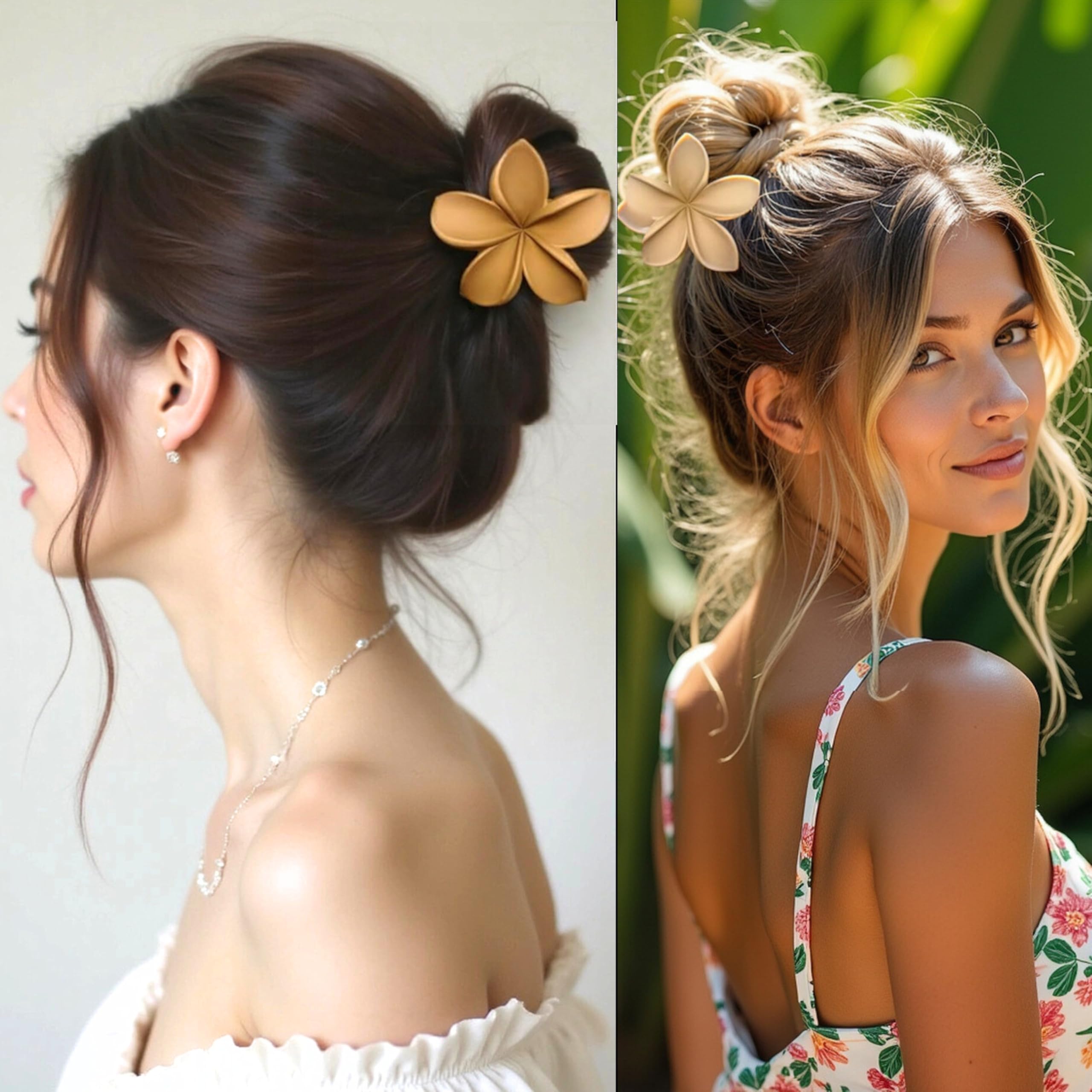 Flower Hair Clips for Women and Girls Thick to Thin Hair Medium Cute Claw Clips Decorative Plumeria Hawaiian Hair Accessories Nonslip Neutral Matte Pinzas Para el Cabello