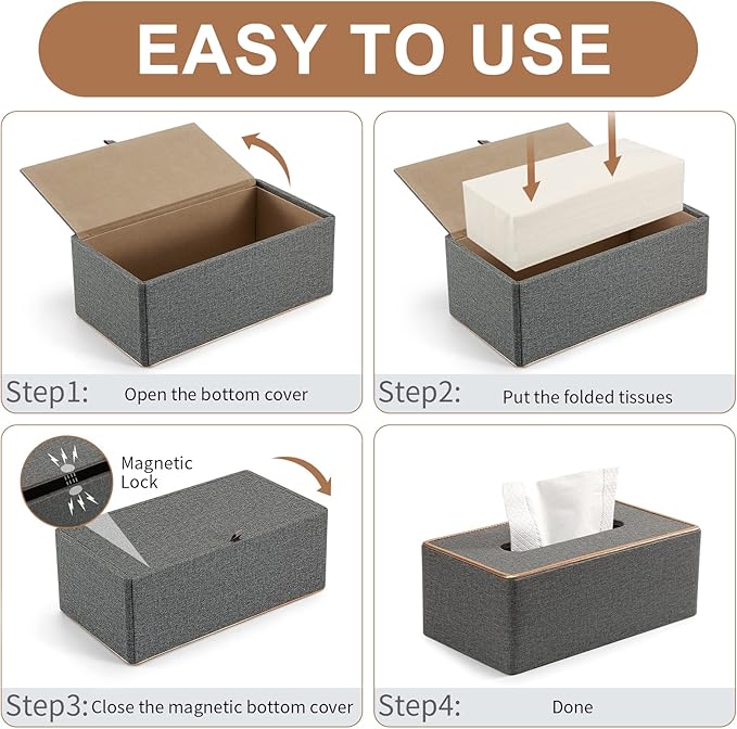 Tissue Box Cover, PU Leather Tissue Box Holder Rectangular Box Covers for Home/Office/Car Decoration 9.84"X5.23"X3.77" - Grey