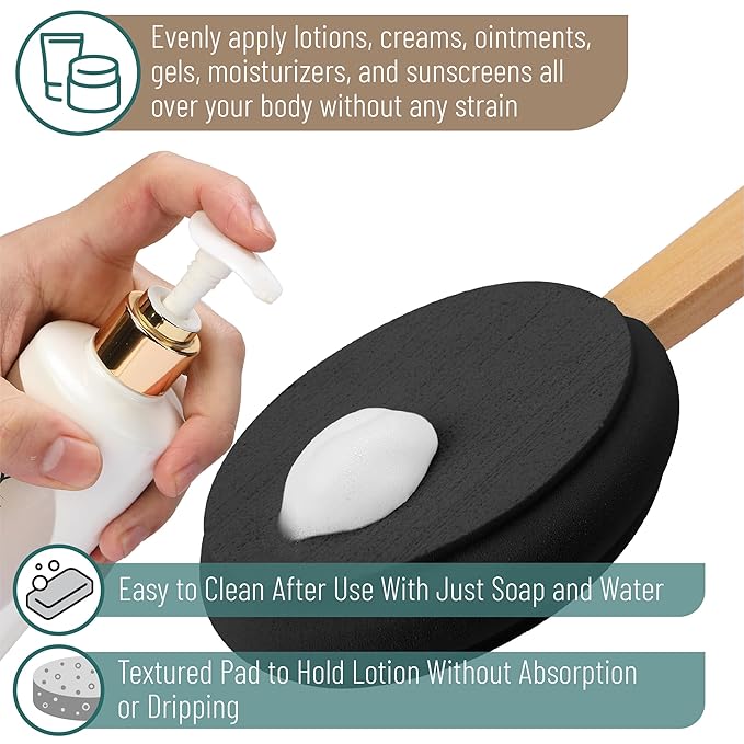 Slick- Lotion Applicator, 17 Inch, 2 Pack, Black and White, Back Applicator Lotion, Certified Organic, Easy Reach Washable, Self Tanner for All Skin Tone