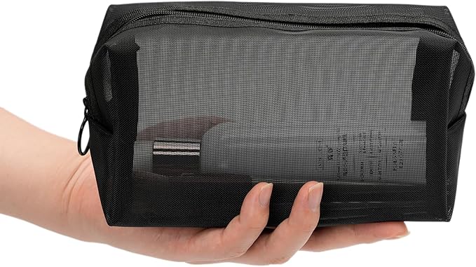 TOPASION Portable Mesh Makeup Bag with Zipper Small Travel Toiletry Bag Lightweight Cosmetic Pouch (Black Square)