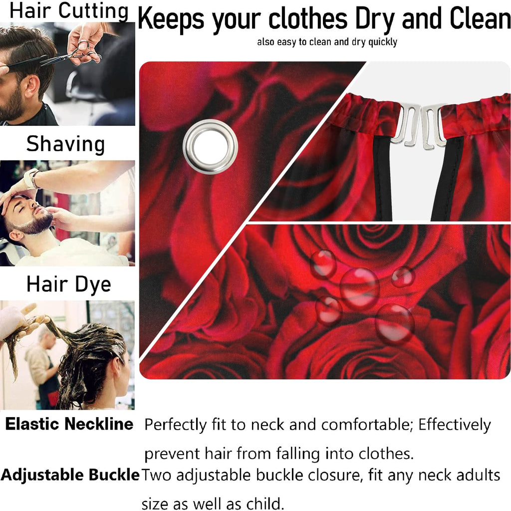 Visesunny Barber Cape - Red Rose Close Texture Polyester Hair Cutting Salon Apron Anti-Static Haircut Water-Resistant Shaving Cloth Beard Shaving Bib