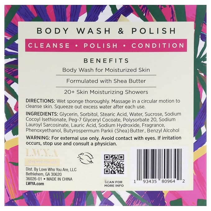 LWYA Tropic Like Its Hot Body Wash and Polish - Exfoliating Body Scrubber with Loofah Sponge - Shower Sponges for Women - Coconut Milk - 3 oz