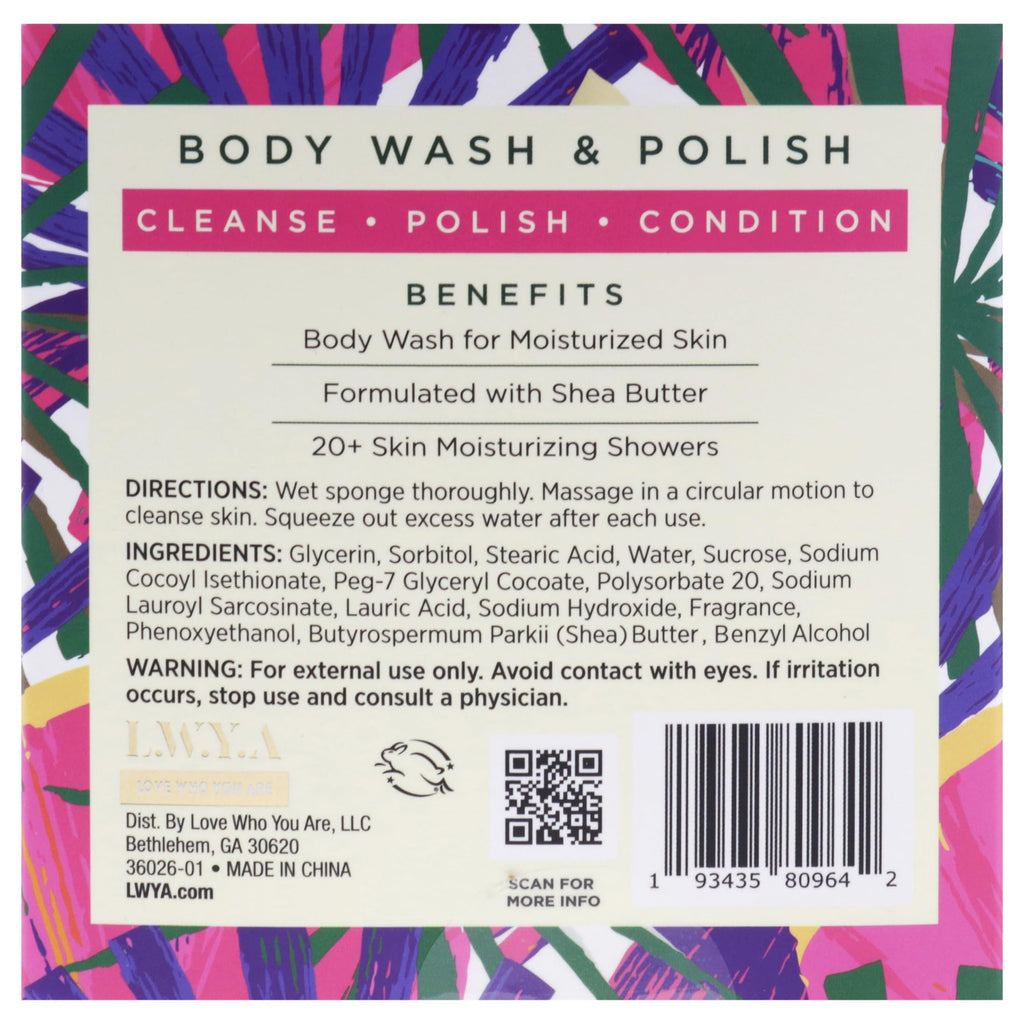 LWYA Tropic Like Its Hot Body Wash and Polish - Exfoliating Body Scrubber with Loofah Sponge - Shower Sponges for Women - Coconut Milk - 3 oz