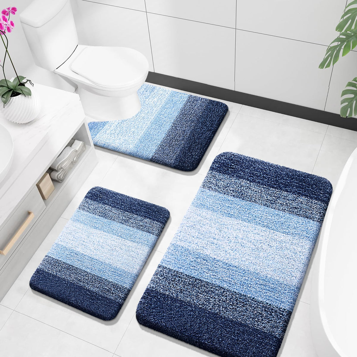 OLANLY Microfiber Bathroom Rugs Sets 3 Piece, Absorbent Bath Mats, Mauve