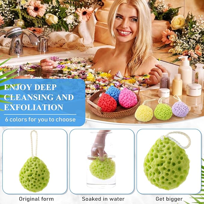 FoldTier 6 Pcs Bath Sponge Deep Cleansing Body Loofah Gentle and Deep Exfoliating Body Scrubber Bath Accessories Men Women Baby Sponge for Bathing Shower (Stylish Color)