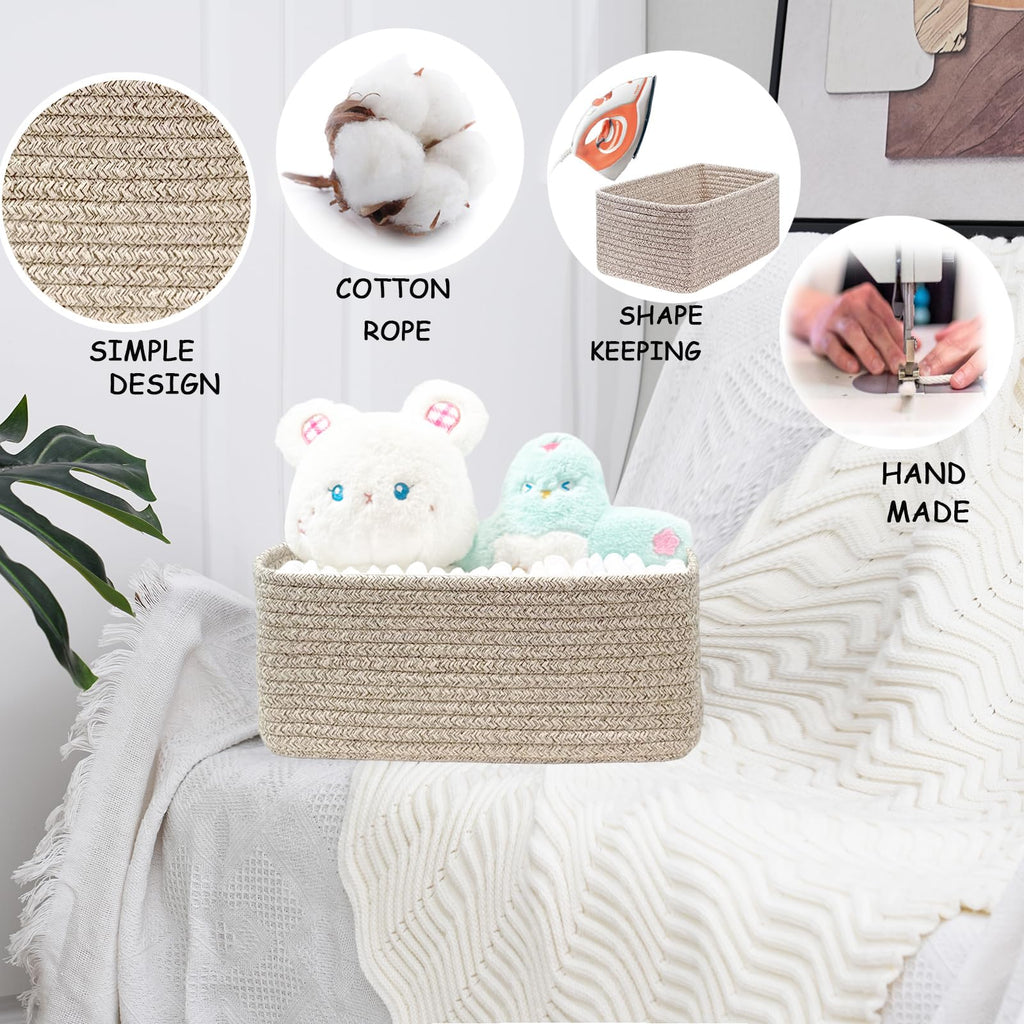 COMFY-HOMI 13" x 8.5" x 5.1" Storage Baskets for Organizing | Cotton Rope Woven Basket | Toy Storage Bin Box | Basket for Shelves, Closet Organizer Bin, Decorative Closet Shelf, 1 Pack