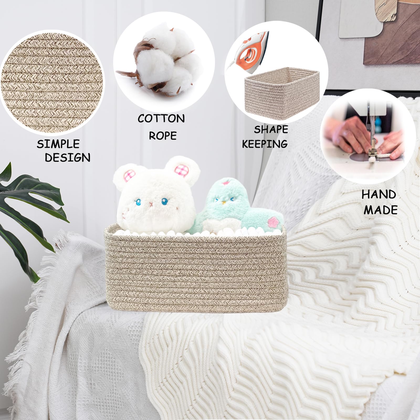 COMFY-HOMI 13" x 8.5" x 5.1" Storage Baskets for Organizing | Cotton Rope Woven Basket | Toy Storage Bin Box | Basket for Shelves, Closet Organizer Bin, Decorative Closet Shelf, 1 Pack