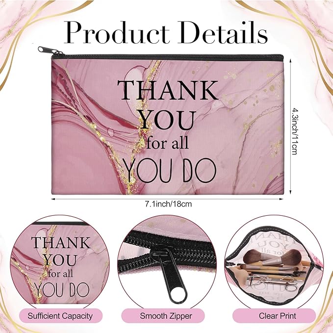 Yahenda 16 Pcs Graduation Canvas Makeup Bags Bulk for Women Appreciation Inspirational Gifts Cosmetic Zipper Pencil Pouch Travel Toiletry Bag for Teacher Birthday Mother's Day(Marble)