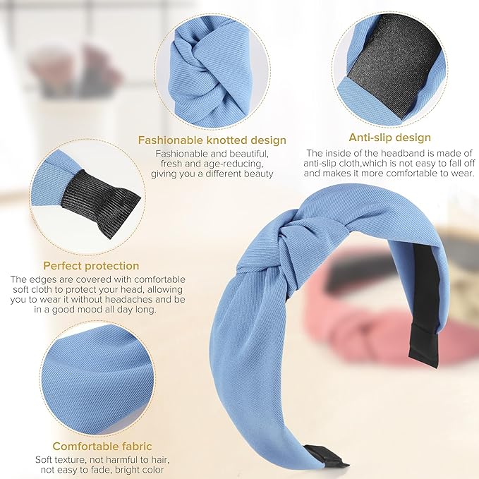 Headbands for Women Girls - 6PCS Stylish Top Knotted Headbands - Knotted Headband for Women - Head Bands Wide Hairband Hair Accessories