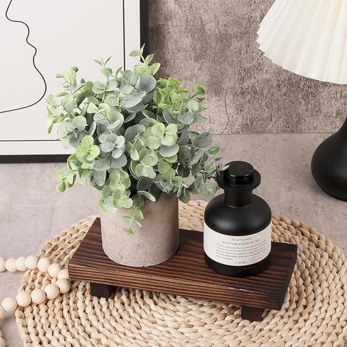 Bathroom Counter Organizer Wood Pedestal Stand Farmhouse Decorative Tray Soap Holder for Kitchen Decor, Small, Dark Brown