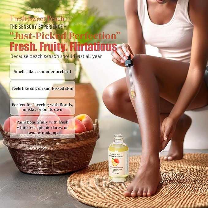 Soothing House Fresh Sweet Peach Body Oil - Moisturizing Sweet Body Oil for Soft, Glowing Skin with Almond & Jojoba Oil (4 fl oz)