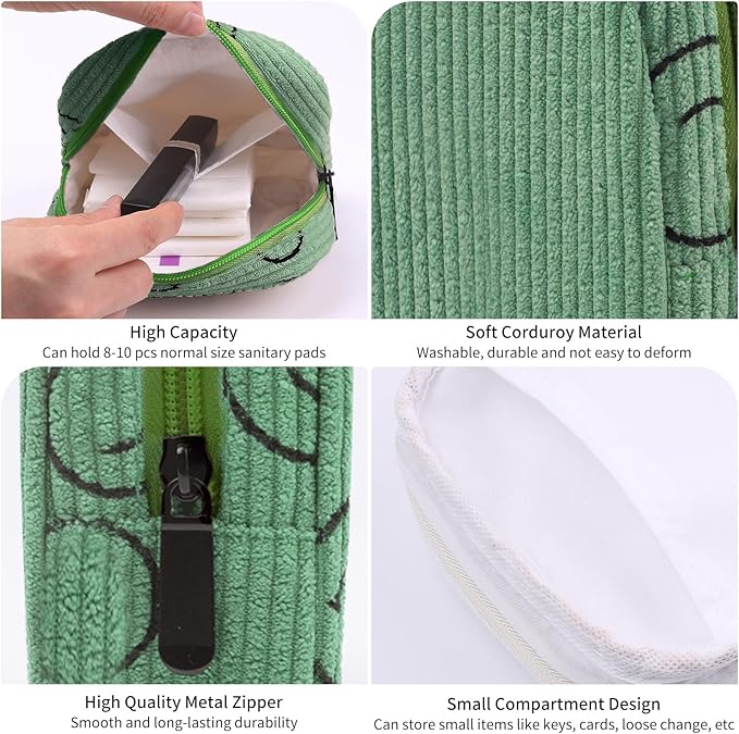Sanitary Napkin Storage Bag, Corduroy Period Bag for Women, Cute Portable Period Pouch with Zipper, Sanitary Pads Bag Tampons Holder for Purse, First Period