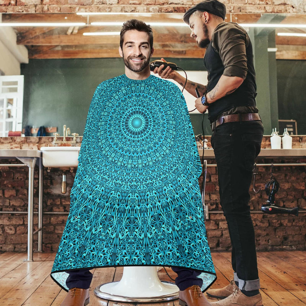 Visesunny Barber Cape - Teal Repeating Jungle Garden Mandala Pattern Polyester Hair Cutting Salon Apron Anti-Static Water-Resistant Shaving Cloth Beard Shaving Bib Hairdressing Cape