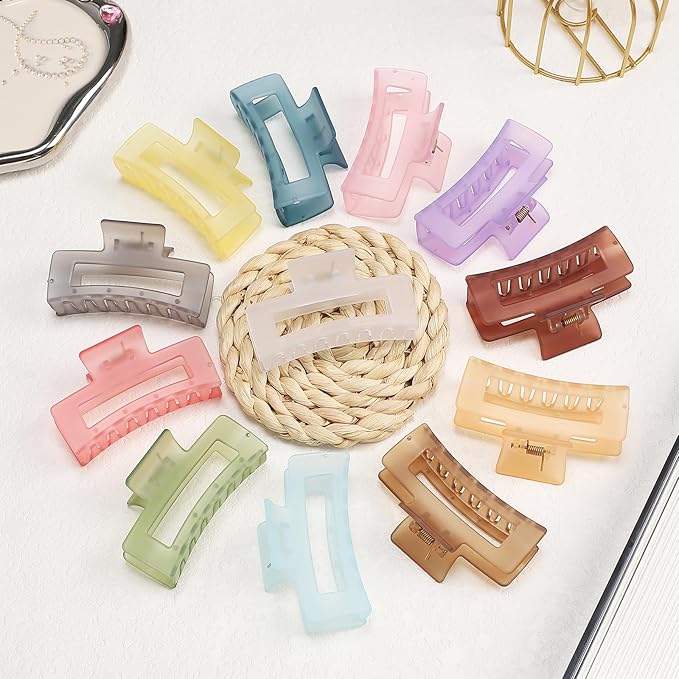 Sisiaipu 3.5 Inch Square and Rectangular Hair Clips - 12 Pcs Claw Clips for Thick and Thin Hair, Rectangle Jaw Clips in Bulk, Hair Accessories for Women and Girls - Ice Cream