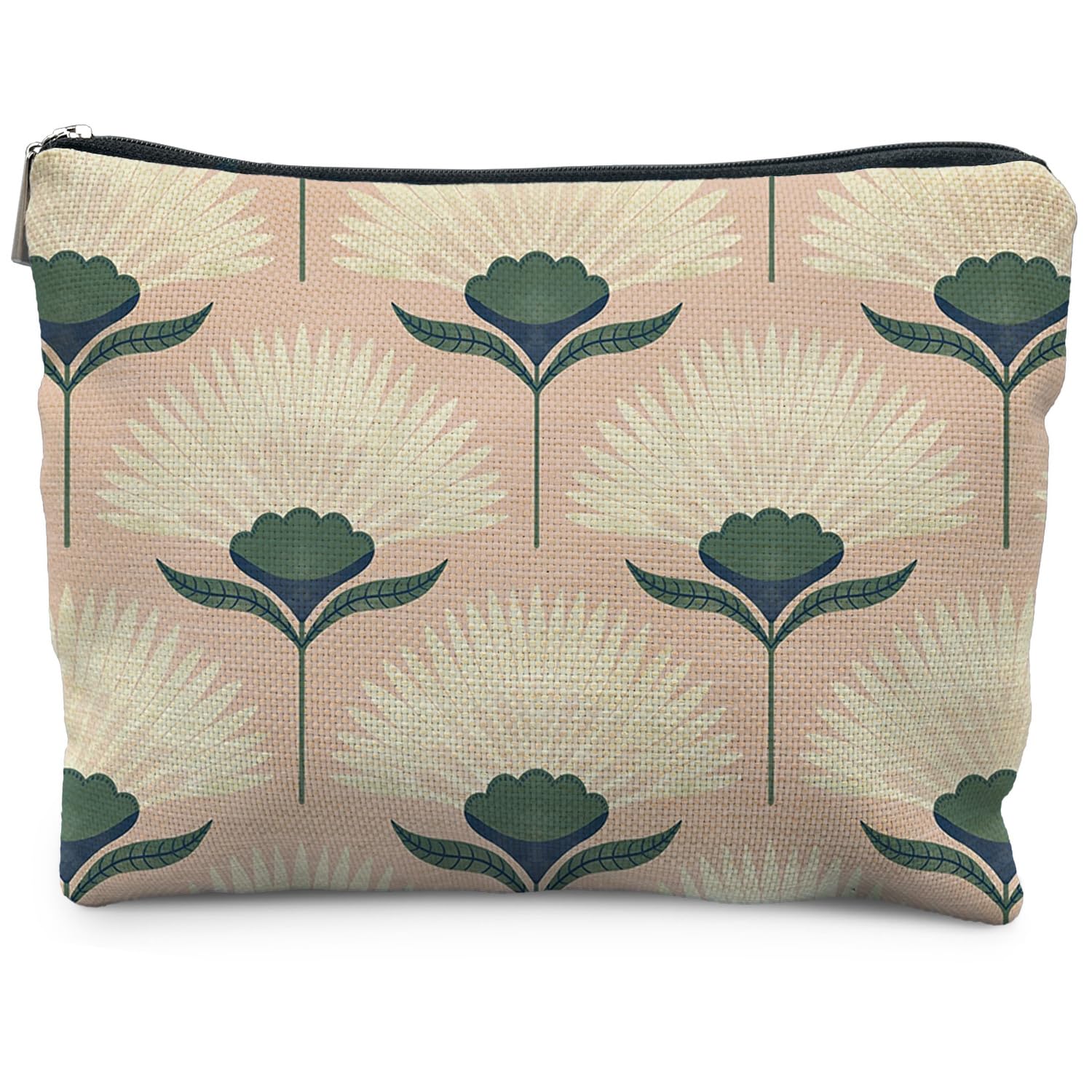 RYYCDOI Vintage Boho Floral Pink Makeup Bag, Art Deco Floral Botanical Cosmetic Bags for Women, Boho Gifts for Women, Retro Mid Century Modern Art Zipper Makeup Pouch