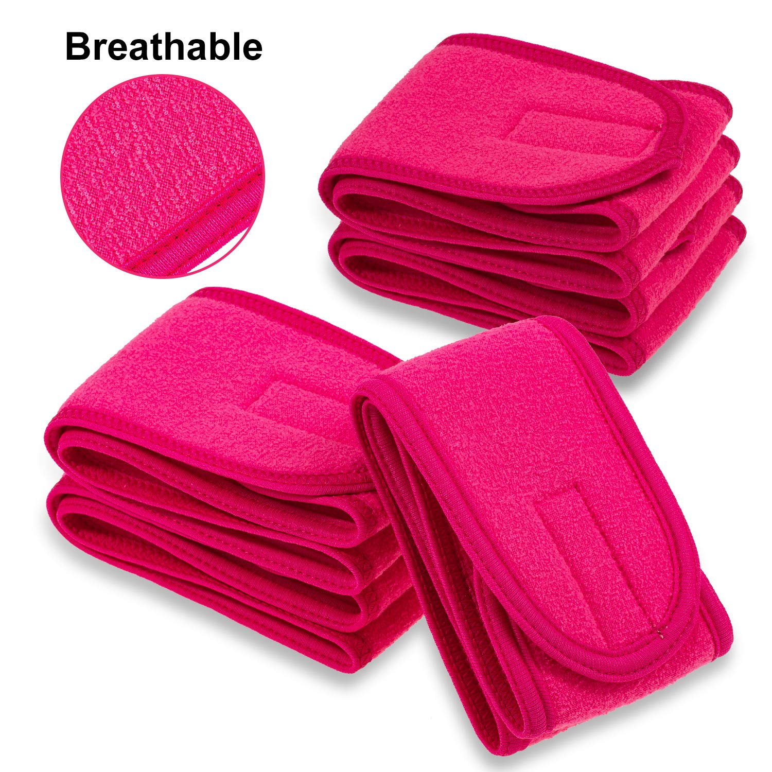Whaline Spa Facial Headband 4 Packs Head Wrap Terry Cloth Headband Adjustable Stretch Towel Band for Bath, Makeup and Sport (Rose Red)