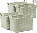 BROWNLILY Handwoven Clothes Basket Laundry Hampers Large Wicker Storage Baskets for Shelves Blankets Closet Storage Bins Car Bedroom Bathroom Organizers and Storage Bath (Pack of 4, Green)
