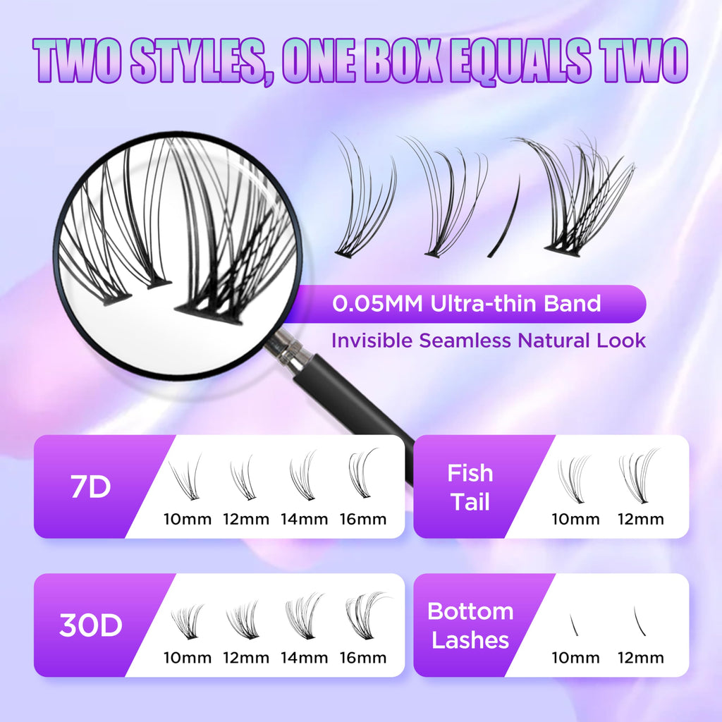 Elitefe Lash Extension Kit DIY Lash Clusters Kit Eyelash Extensions Individual Lashes Extensions with (Lash Bond,Tweezers,424Pcs, 7D+30D,0.07D, 5-16mm)