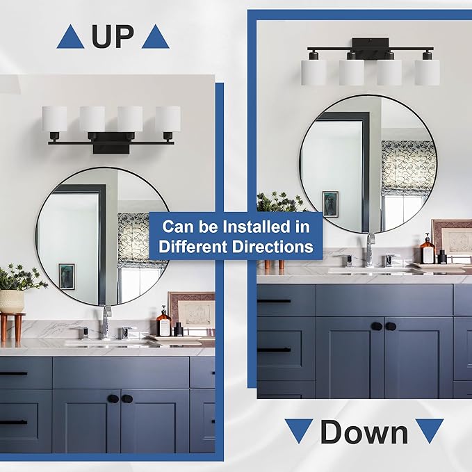Dekang 24 Inches Black Vanity Lights for Bathroom E26 Base White Lampshape