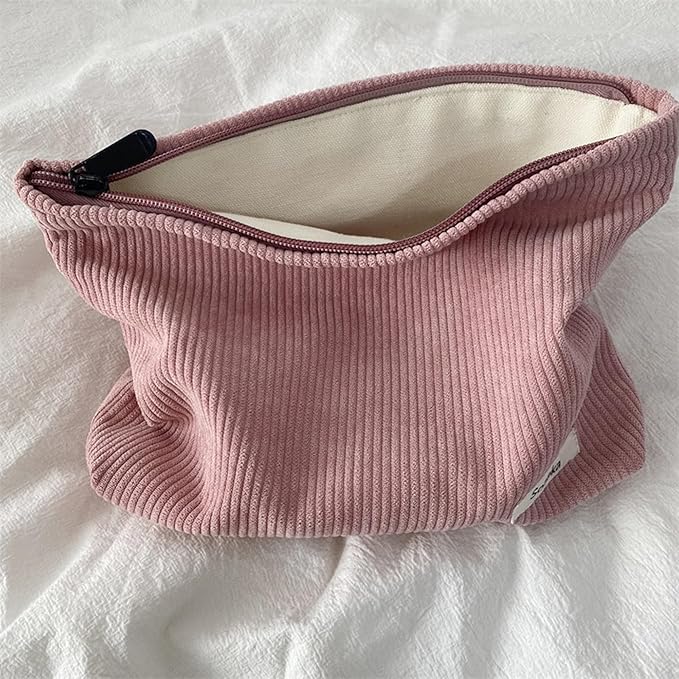 Gardsell Cosmetic Bags for Women - Corduroy Cosmetic Bag Aesthetic Women Handbags Purses Smile Dots Makeup Organizer Storage Makeup Bag Girls Case Bags (Pure Pink)