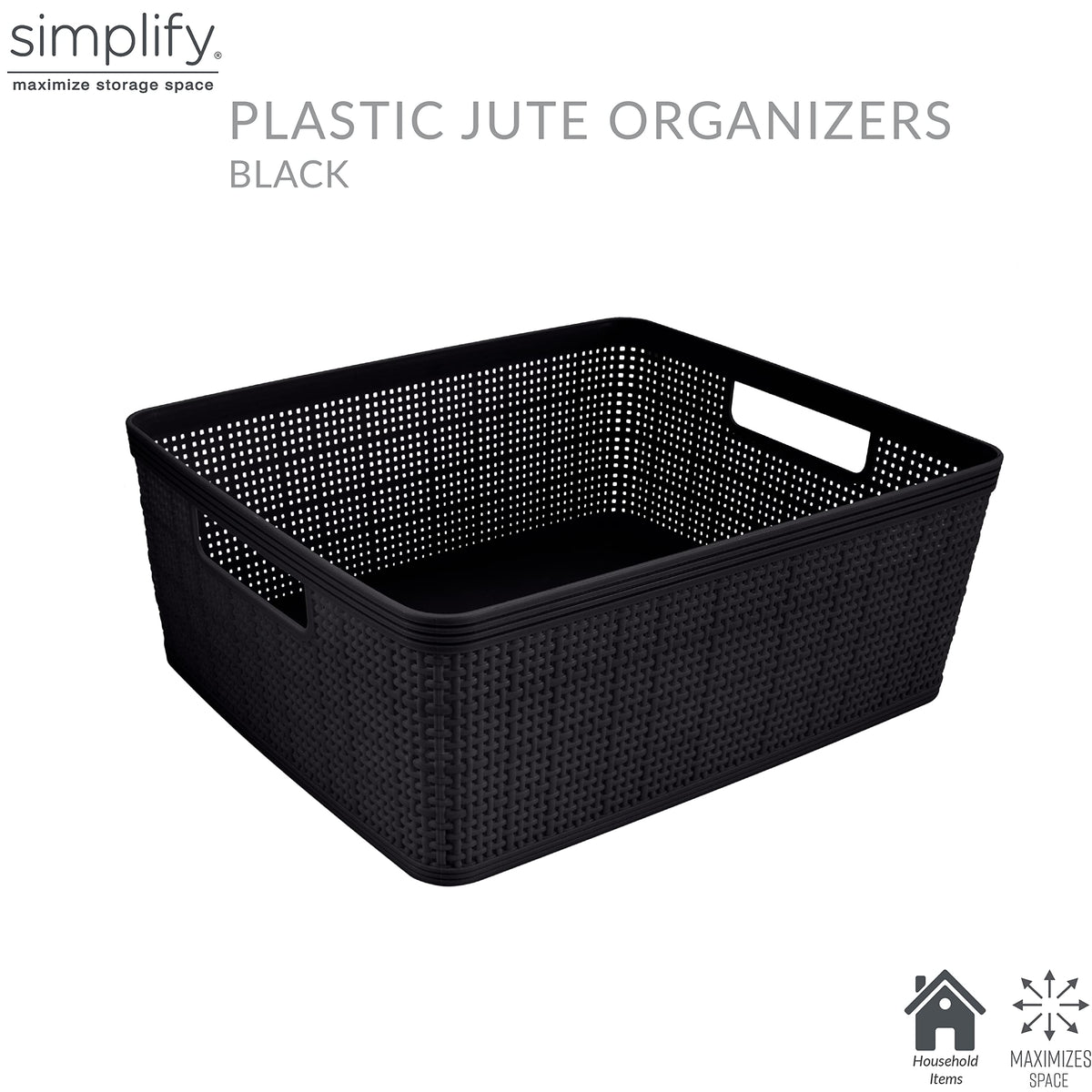 Simplify 10 Piece Organizing Set | Multiple Size Bins | Multipurpose | Office | Desk | Dorm | Bathroom | Storage Basket | Small Items | Accessories | Black