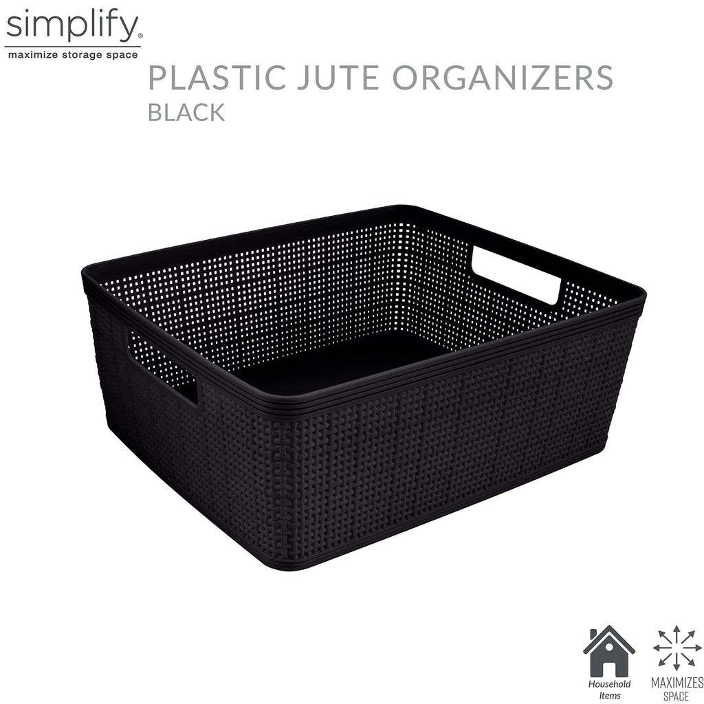 Simplify 10 Piece Organizing Set | Multiple Size Bins | Multipurpose | Office | Desk | Dorm | Bathroom | Storage Basket | Small Items | Accessories | Black