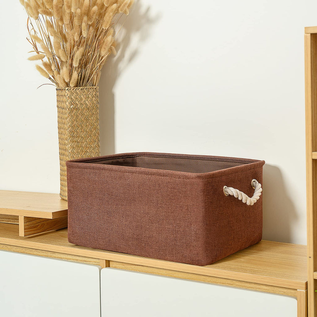 TheWarmHome Decorative Basket Rectangular Fabric Storage Bin Organizer Basket with Handles for Clothes Storage (Brown,Large-3Pack,15.7L*11.8W*8.3H)